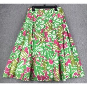 Ruby Rd Flared Midi Skirt Size 10P 100% Cotton Lined Tropical Festive Read Descr